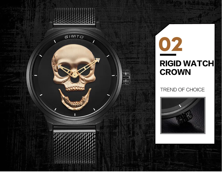 GIMTO крутой череп мужской роскошный бренд часов кварцевые Креативные Часы стальные черные военные женские мужские наручные часы relogio masculino
