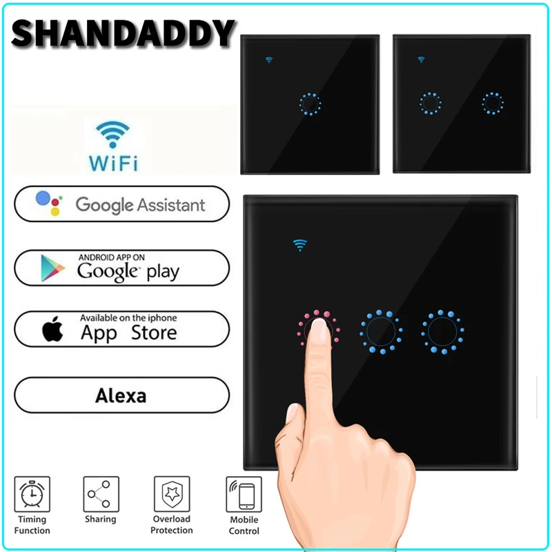 

Touch Switch Smart Light Switch Panel Wall interruptor 1/2/3 Gang wifi light switch US/EU Standard Work with Alexa Google Home