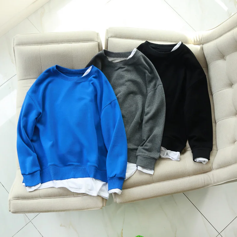 2019 ربيع المرأة البلوز عارضة الصلبة اللون فضفاض وهمية اثنين من قطعة البلوز