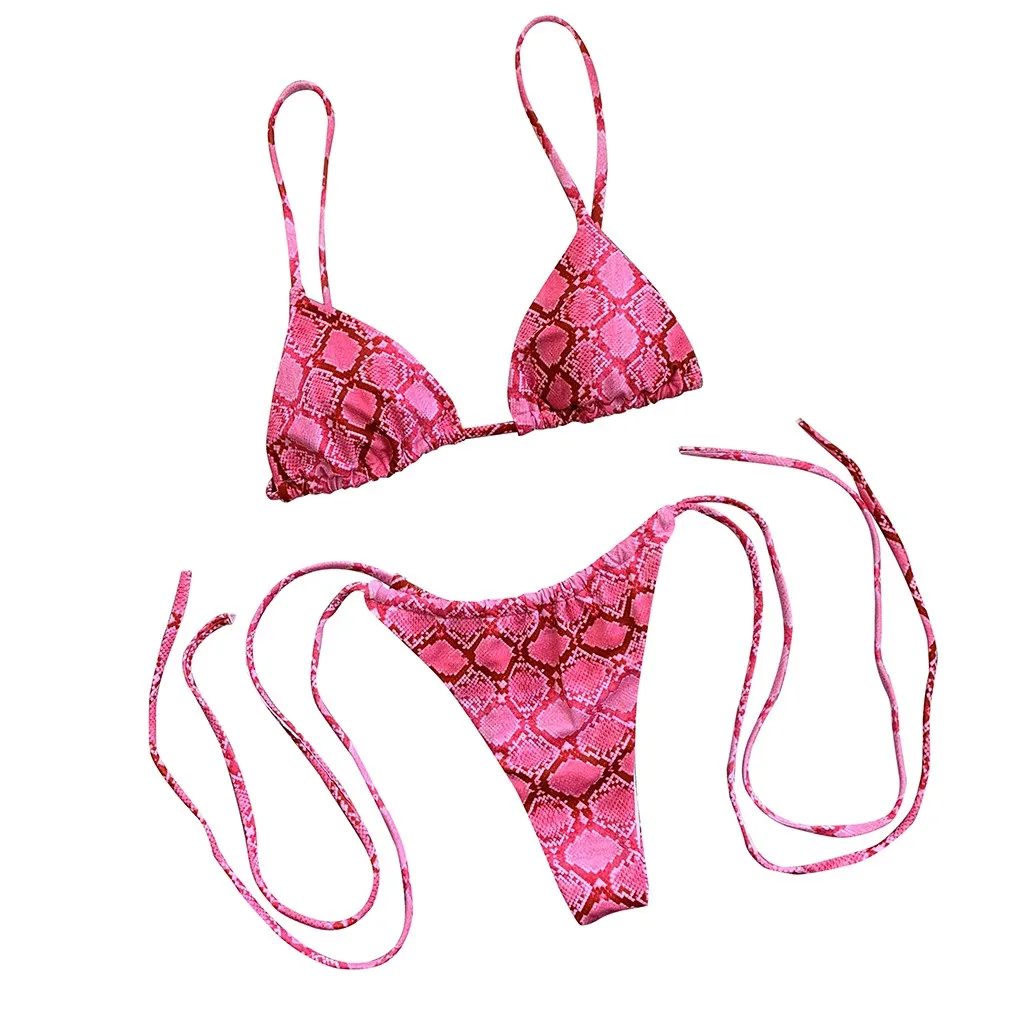 Swimwear Women New High Waist Swimsuit Two-Piece Swimsuit Snake Print Backless Bandage Bikini Set Beachwear 2019 beach wear