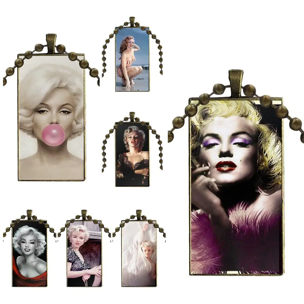 

EJ Glaze For Girls Handmade Gift Super Artist Marilyn Monroe Necklace Fashion Long Chain With Rectangle Necklace Jewelry