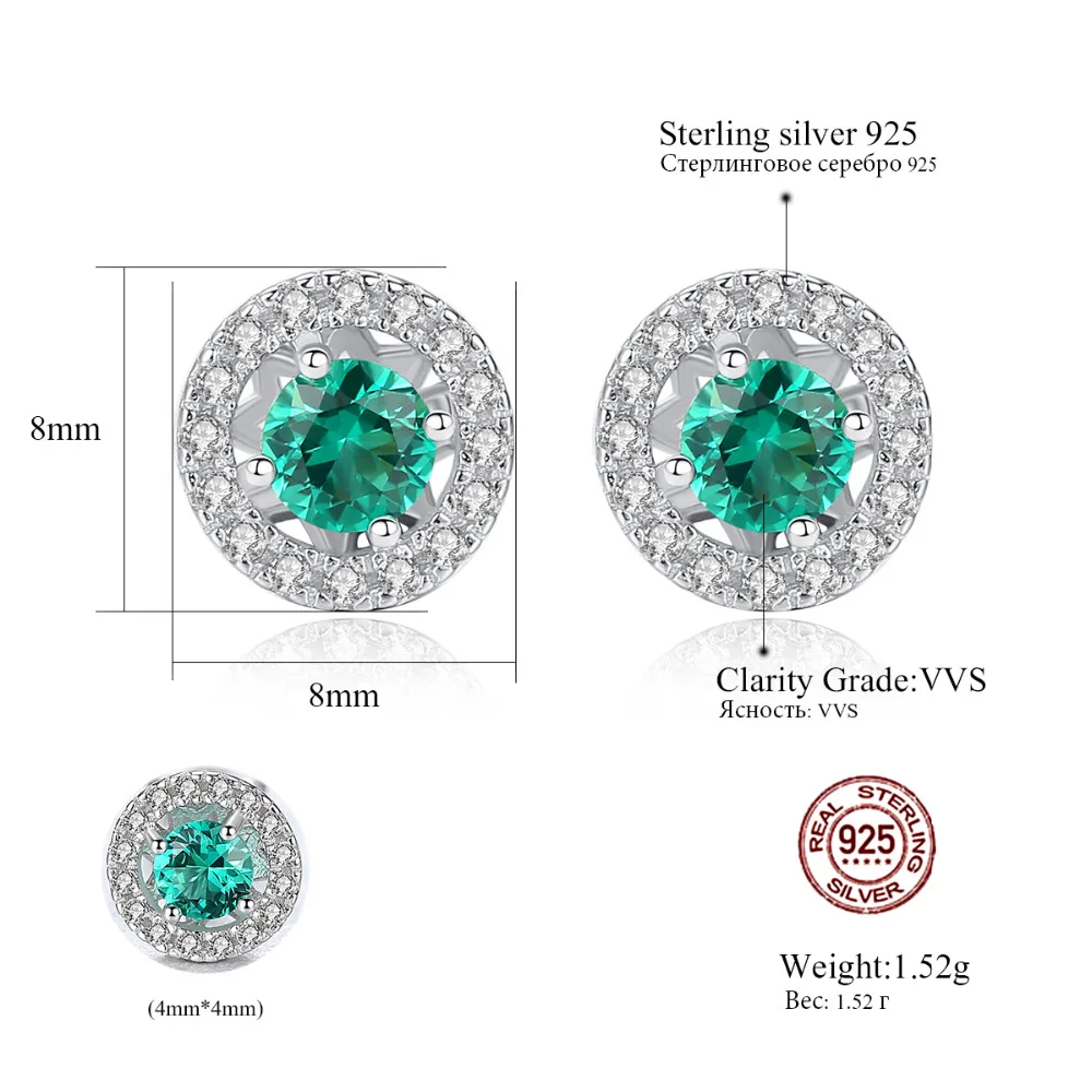 Boucles d'oreilles à tige en argent Sterling véritable de forme ronde pour femmes, pierres précieuses scintillantes vertes rouges bleues fines_voghion.com