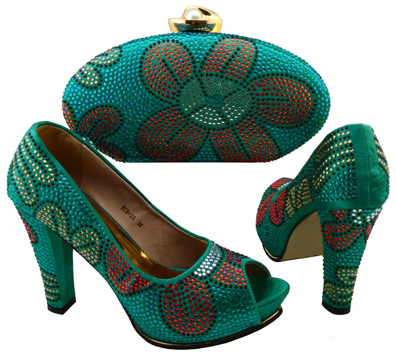 

African Women Shoe and Bag to Match Set Decorated with Rhinestone New Design Italian Shoe and Bag Set for Party SBCH1-7