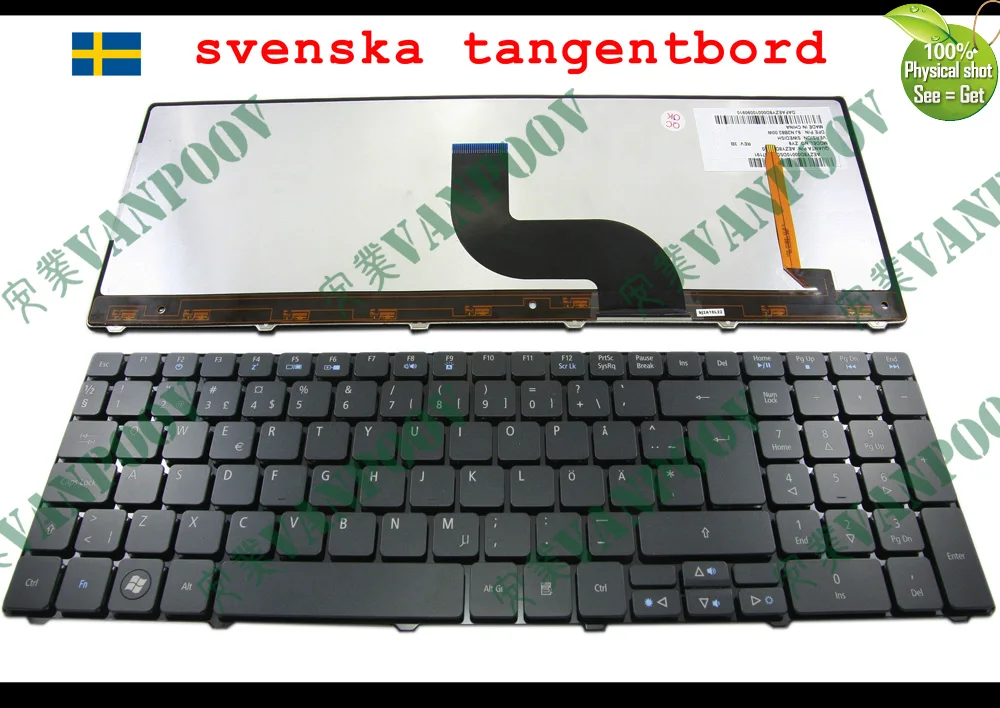 

New Notebook Laptop keyboard for Acer Aspire 5810 5810T 5410T 5536 5536G 5738 5740 8935 8940 Backlit Black Swedish SD Version