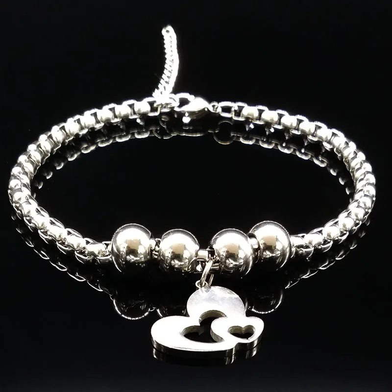 

2019 Heart Stainless Steel Chain Bracelet for Women Love Bracelets & Bangles Silver Color Jewelry armbanden B61329B