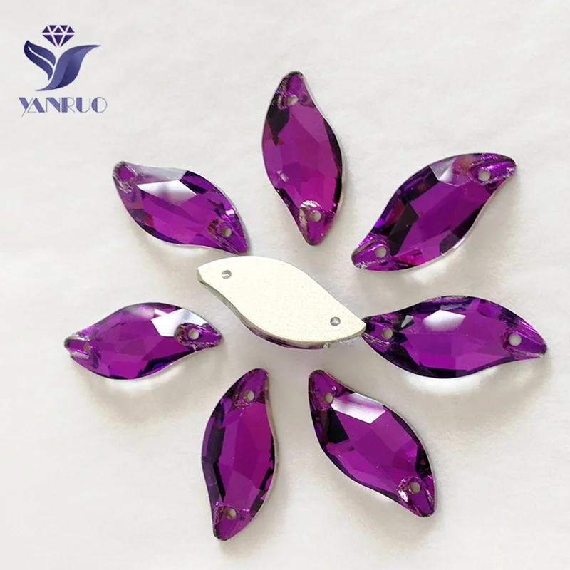 Yanruo 3254 лист Аметист пришивные стразы камень на линии Кристаллы для рукоделия