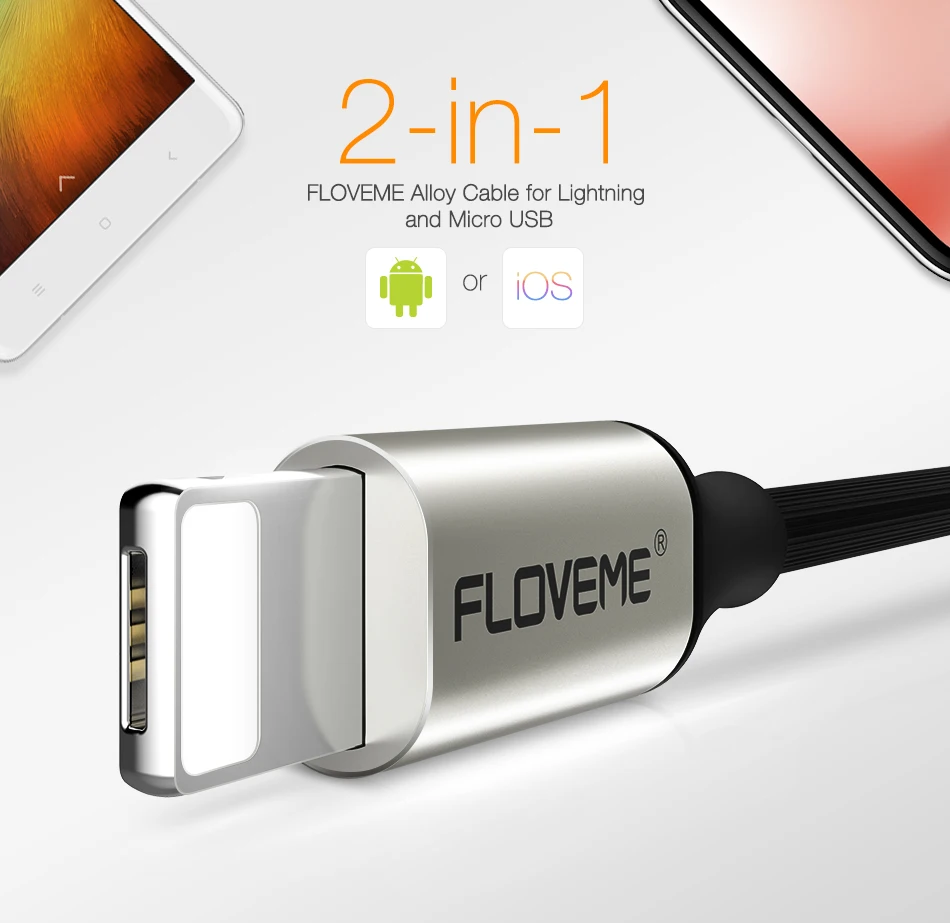 FLOVEME 2 в 1 USB кабель для iPhone X 7 6 s 5S кабель для быстрой зарядки для освещения USB кабель для iPad мобильного телефона