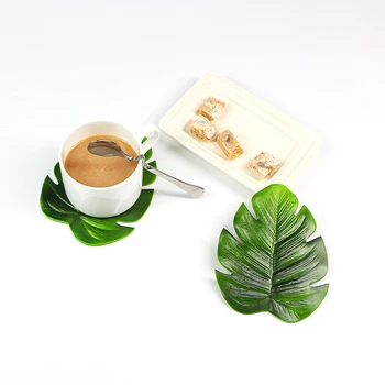 

4pcs Tropical Artificial Palm Leaves EVA Coasters Cup Bowl Pad Mat Coffee Tea Cup Mats Drink Coasters Hawaii Theme Party Decor