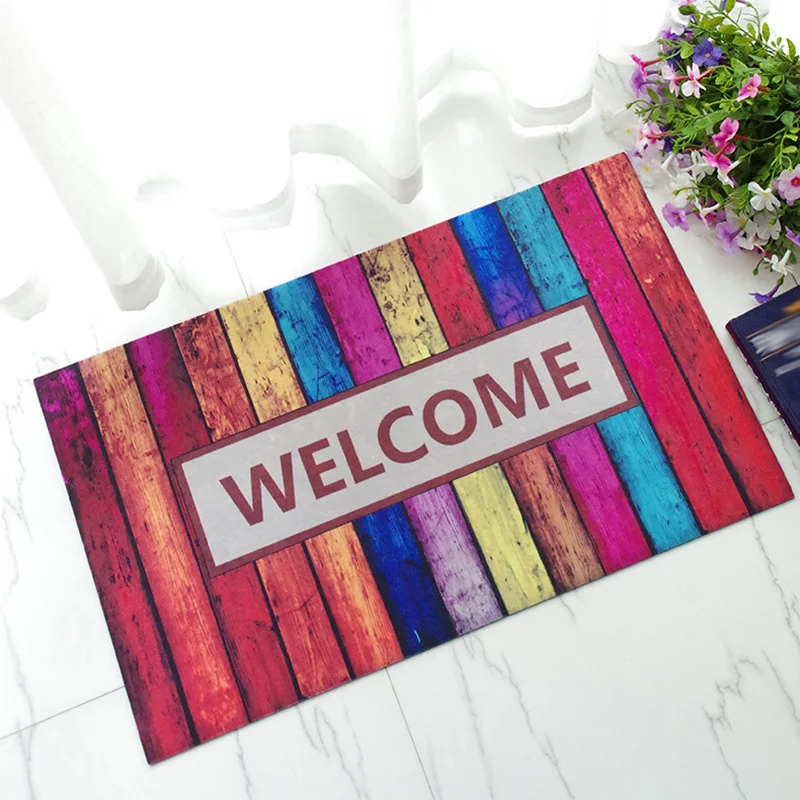 

Colorful Welcome Front Entrance Doormat Stripe Printed Bathroom Kitchen Carpet Floor Mats for Living Room Anti-Slip Rug 45x75cm