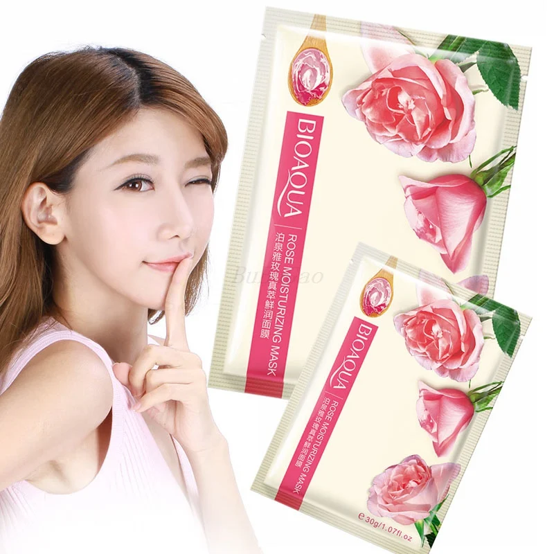 

BIOAQUA 1Pcs Natural Rose Essence Moisturizing Oil Control Blackhead Remover Sheet Rehydrate moisture Face Masks
