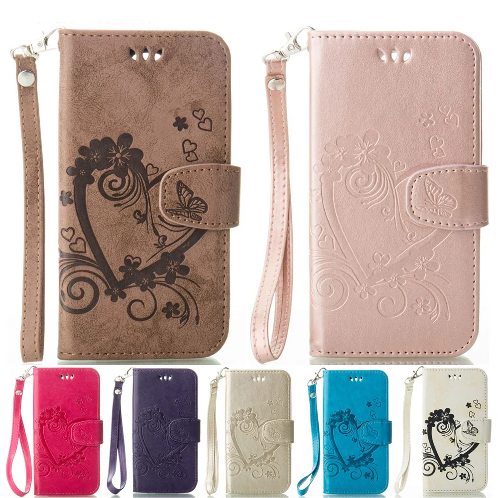 

Fashion Heart Flowers Wallet Flip Stand PU Leather Case for iPhone X 8 7 7Plus 6S 5S 5SE 6 Plus Cover with Card Slot B124