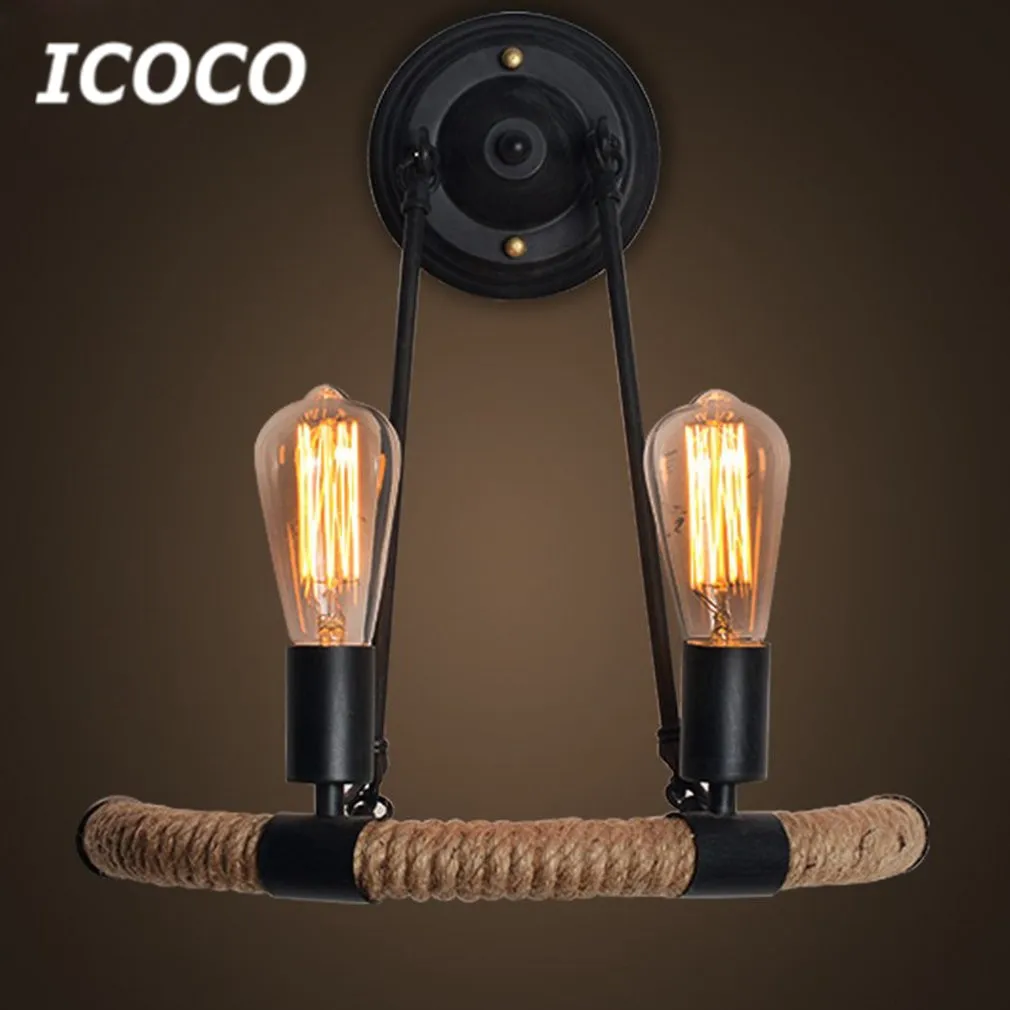 

ICOCO Vintage Semicircle Hemp Rope Wall Light Industrial Sconce Semi-circle Shade Wall Lamp Fixtures Balcony Stair Lamp Sale