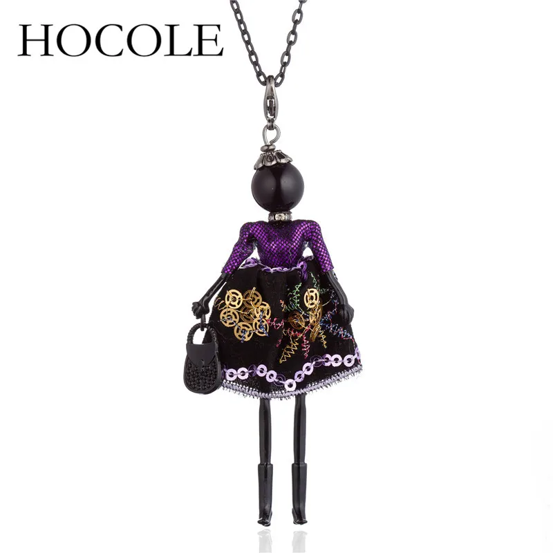 

HOCOLE Hot sale necklace for women fashion collar french paris girl big doll pendant vintage long chain dress necklace jewelry