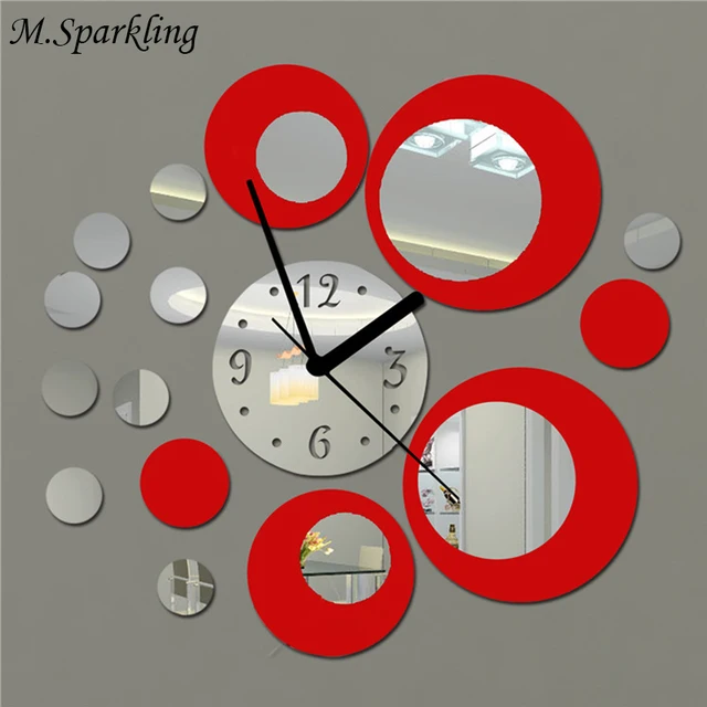 M Sparkling Red Silver Wall Clocks Black Needle Acrylic Geometric M Sparkling Red Silver Wall Clocks Black Needle Acrylic Geometric Modern Home Decorations Living