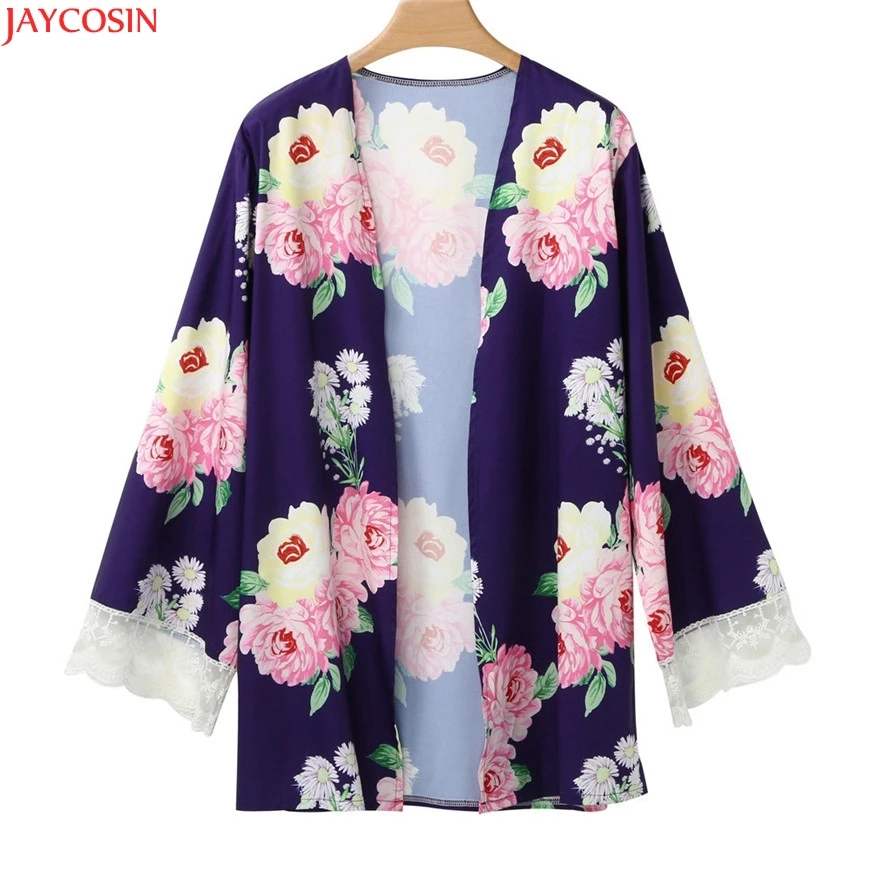 2018 JAYCOSIN для женщин Цветочные Открыть мыс повседневное пальто свободная блузка кимоно куртка кардиган