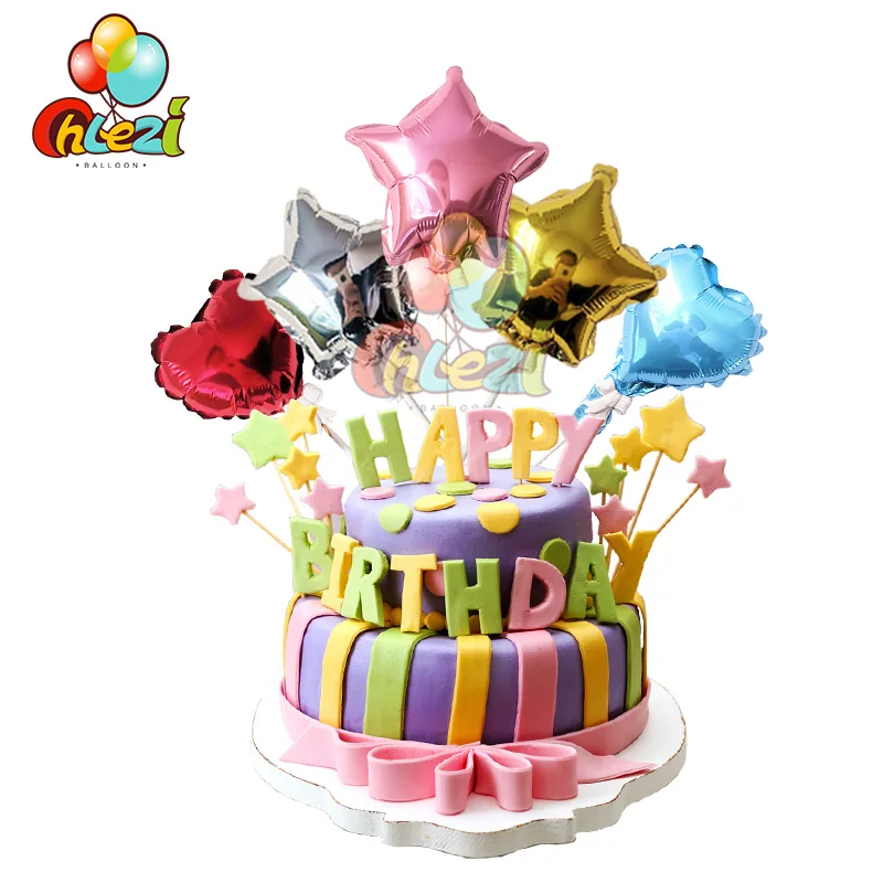 

5 inch Cake Decorating Supplies Stick Star Heart Birthday Party Wedding balloons Kid' & Toys Party DIY Globos Baby shower