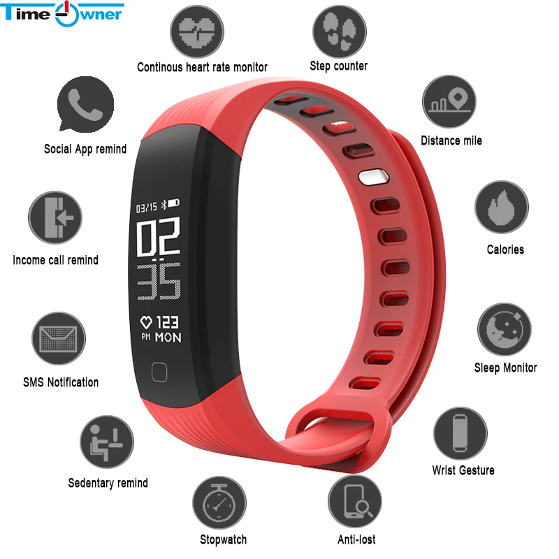Time Owner R8 Smart Wristband Continuous Heart Rate Fitness Tracker Sleep Monitor Bracelet Notifier Stopwatch Band | Электроника