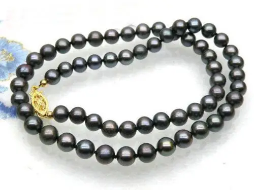 

hot 18" AAA+ 10-11mm genuine black round south sea pearl necklace 14k (9.13)