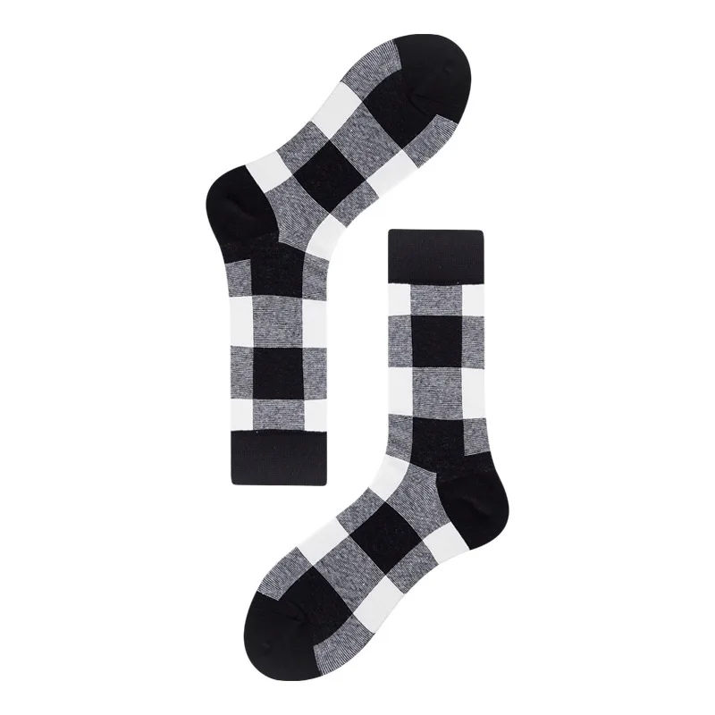 PEONFLY Harajuku Стиль Для мужчин носки темно-Цветные черные и белые клетка, горошек и рисунком кошки, счастливые носки в стиле «хип-хоп» из чесаного хлопка, Sokken - Цвет: 1