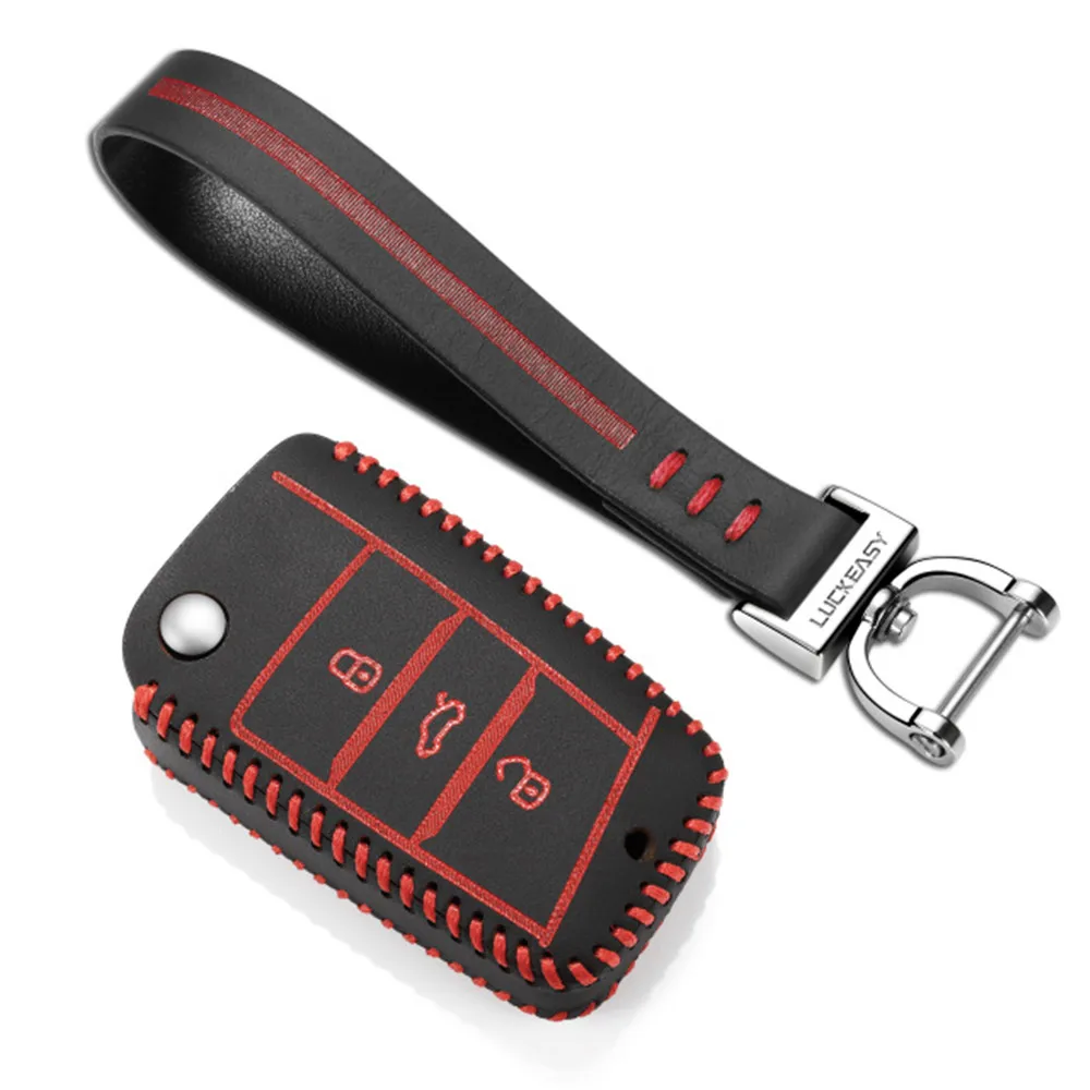 Для volkswagen tiguan L TERAMONT Автомобильный ключ крышка 3 кнопки Топ Кожаный чехол для ключей/держатель vw - Название цвета: Red 2