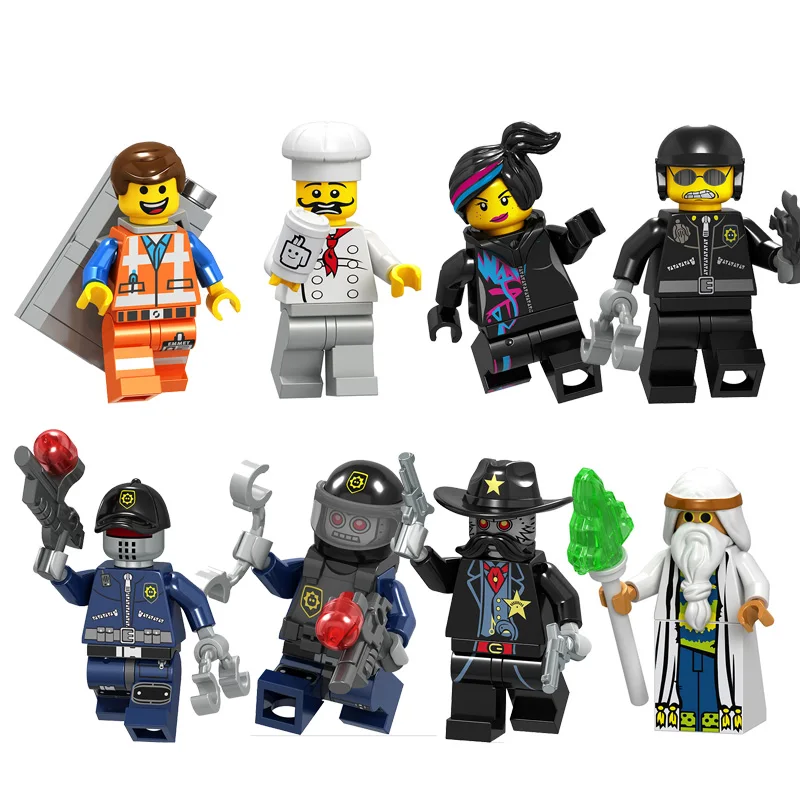 

8PCS/LOT Movie Series Building Blocks Emmet Wyldstyle Gordon Zola Bad Cop Robo Swat Vitruvius Compatible Legoe Minifigured Toys