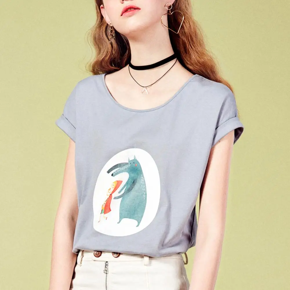 

ARTKA 2019 Summer New Arrival 100% Cotton Women T-shirt Funny Cartoon Print O-neck Drop Shoulder Casual T-shirt TA11481X