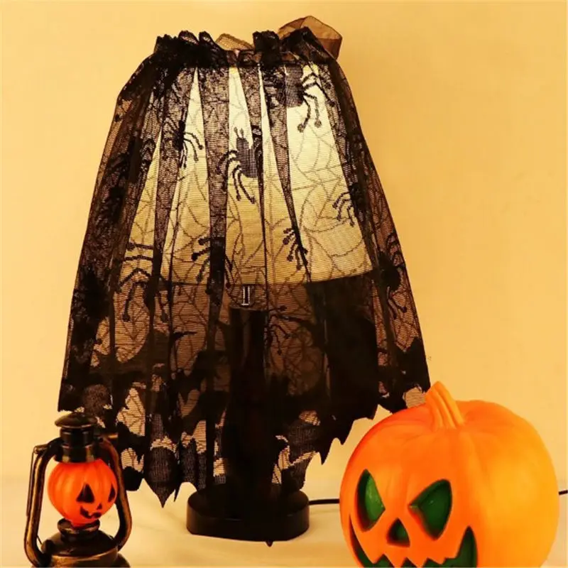 

Halloween Lace Bat Spiderweb Lamp Shade Topper Curtains Swag Haunted House Decor