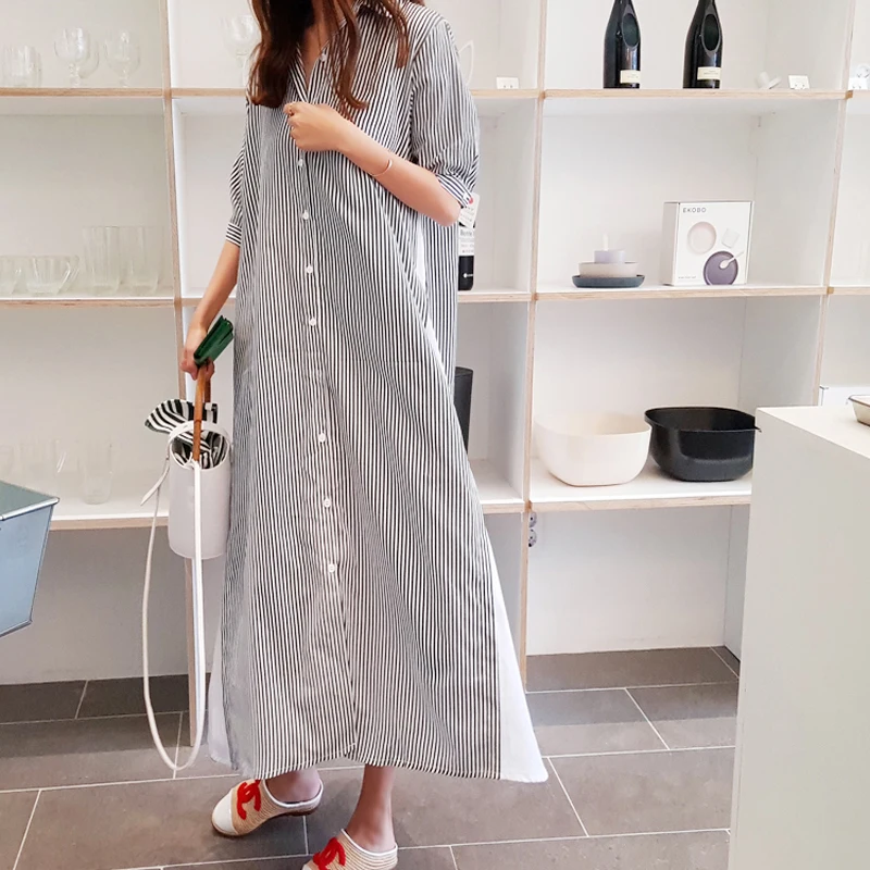 LANMREM 2020 Summer New Fashion Casual Women Loose Plus Short-sleeved Striped Color Matching Temperament Dress TC135 | Женская одежда