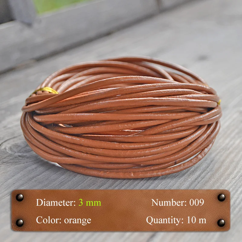 10 м натуральный шнур из натуральной кожи 3 мм круглая веревка для DIY Ожерелье Браслет Ювелирный шнур черный, белый, коричневый, синий - Цвет: 3mm 009 Orange