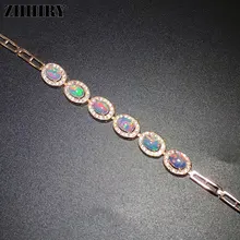 ZHHIRY Natural Color Opal Gemstone Bracelet Genuine 925 Sterling Silver Bracelets For Women Fine Jewelry