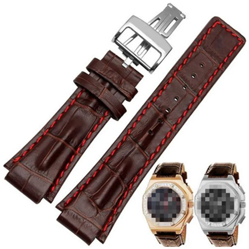Для Audemars 100% Новый 26x18 мм коричневый красный линия Натуральная кожа часы ручной