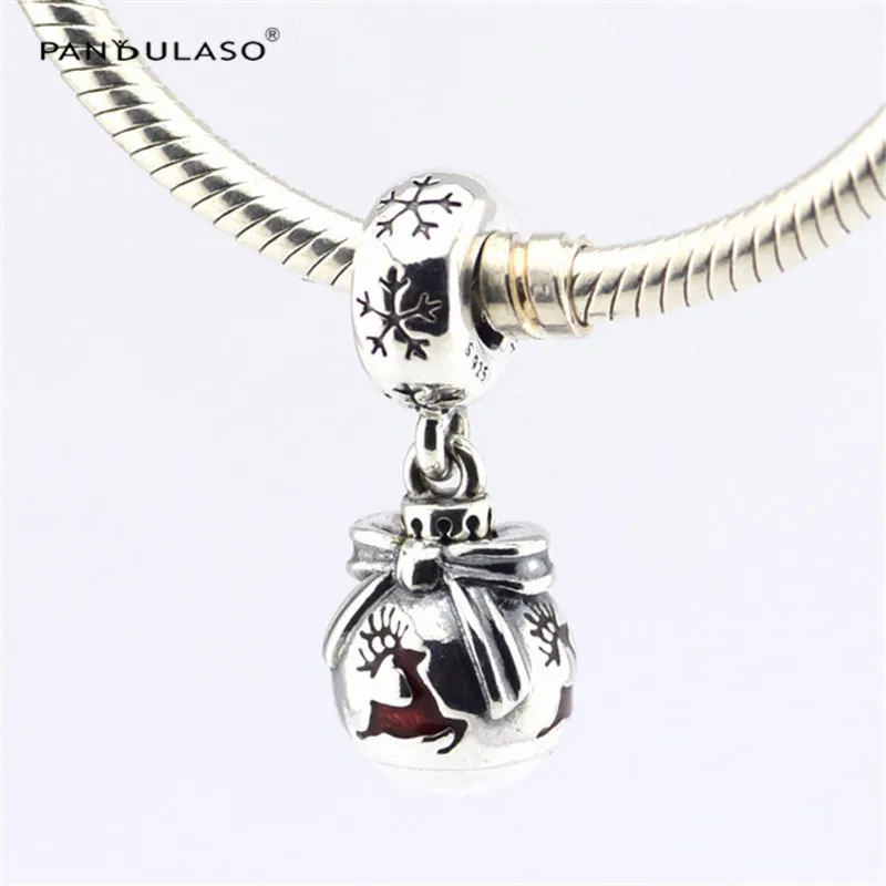 

925 Sterling Silver Charms Beads reindeer Christmas ornament Silver Charm Red Enamel DIY Jewelry for Women Bracelet & Choker
