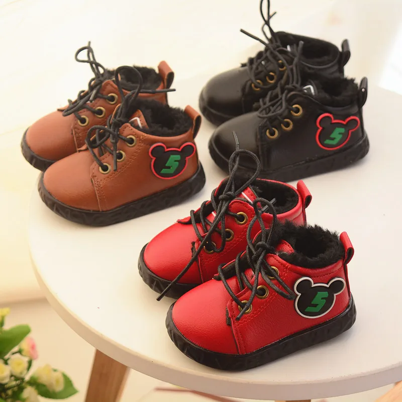 

AFDSWG new winter plus velvet warm plush kids red boots short winter boots snow black kid girl snow boots boys boots snow