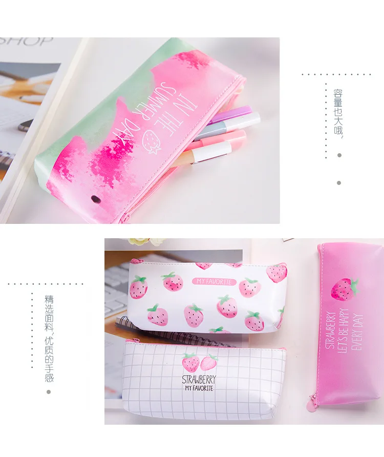 Presente de Couro Caixa de Lápis de Kawaii Morango dos Desenhos Caixa de Lápis Bolsa do Lápis Escola Estuches Animados Pencilcase Material Escolar 20 Pcs 9 20 pcs Presente de Couro Caixa de