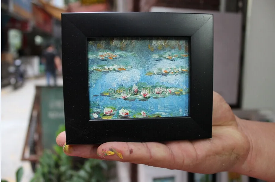 

2014 100% hand-painted Free shipping oil painting on Small thin board Match framework high quality beautiful lotus DM-928005