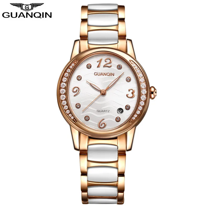 

GUANQIN Top Luxury Brand Ceramic Ladies Watch Ultra-Thin Waterproof Quartz Watch Casual Fashion White Dress Watch Female