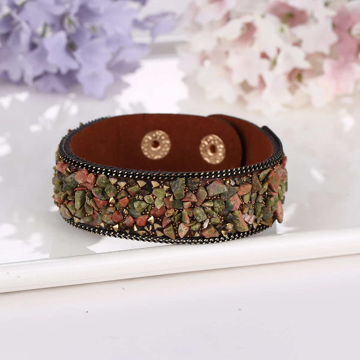 Pulseras mujer moda Модный женский кожаный браслет с камнями Браслеты Женские ювелирные аксессуары дешевая цена