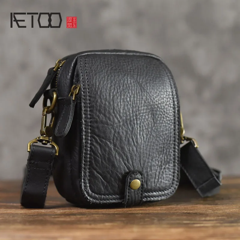 

BJYL Leather Messenger Bag casual vintage Leather Phone Pocket Shoulder Bag Mini Men's Soft Leather Small Bag