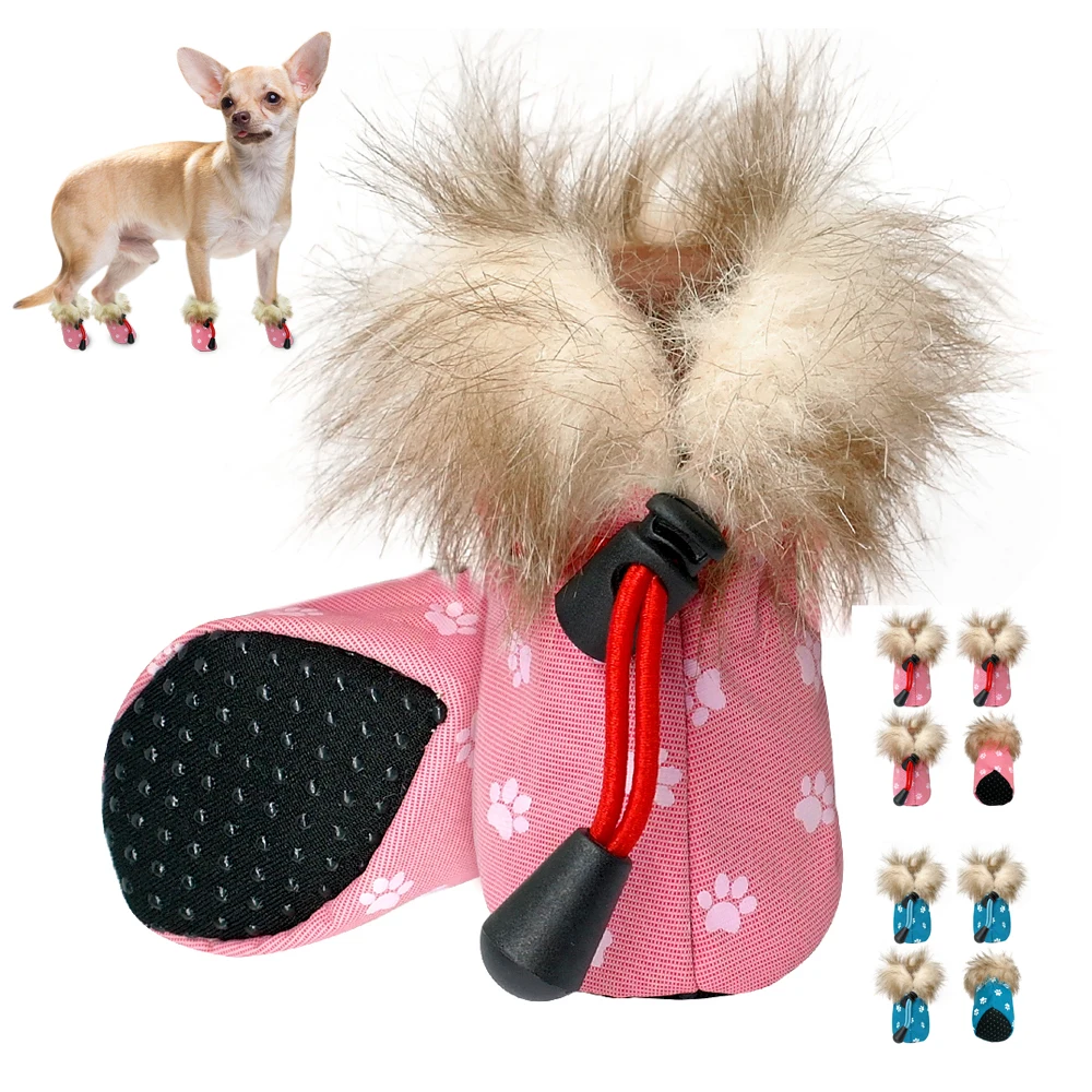 Winter Small Dog Shoes Waterproof Thick Warm No Slip Puppy Shoes Footprint Anti-slip Rain Snow Boots Footwear for Puppy Pet