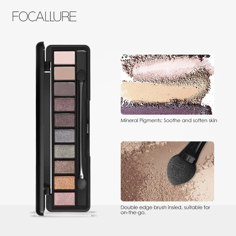 FOCALLURE 10 цветов Палитра теней для век Pro Earth Makeup с кистью Smoky Eye Shimmer Matte Mineral Водонепроницаемые Наборы