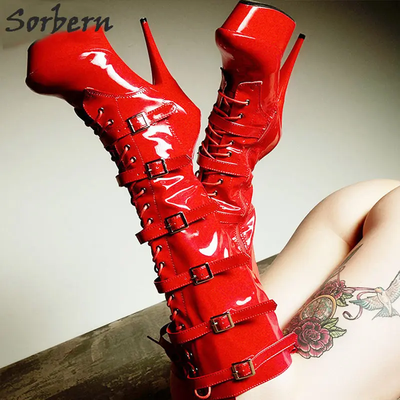 Sorbern Knee-High Boots 15Cm High Heels Punk Shoes 4Cm Platform Gothic Style Customized Leg Drag Queen Footwear