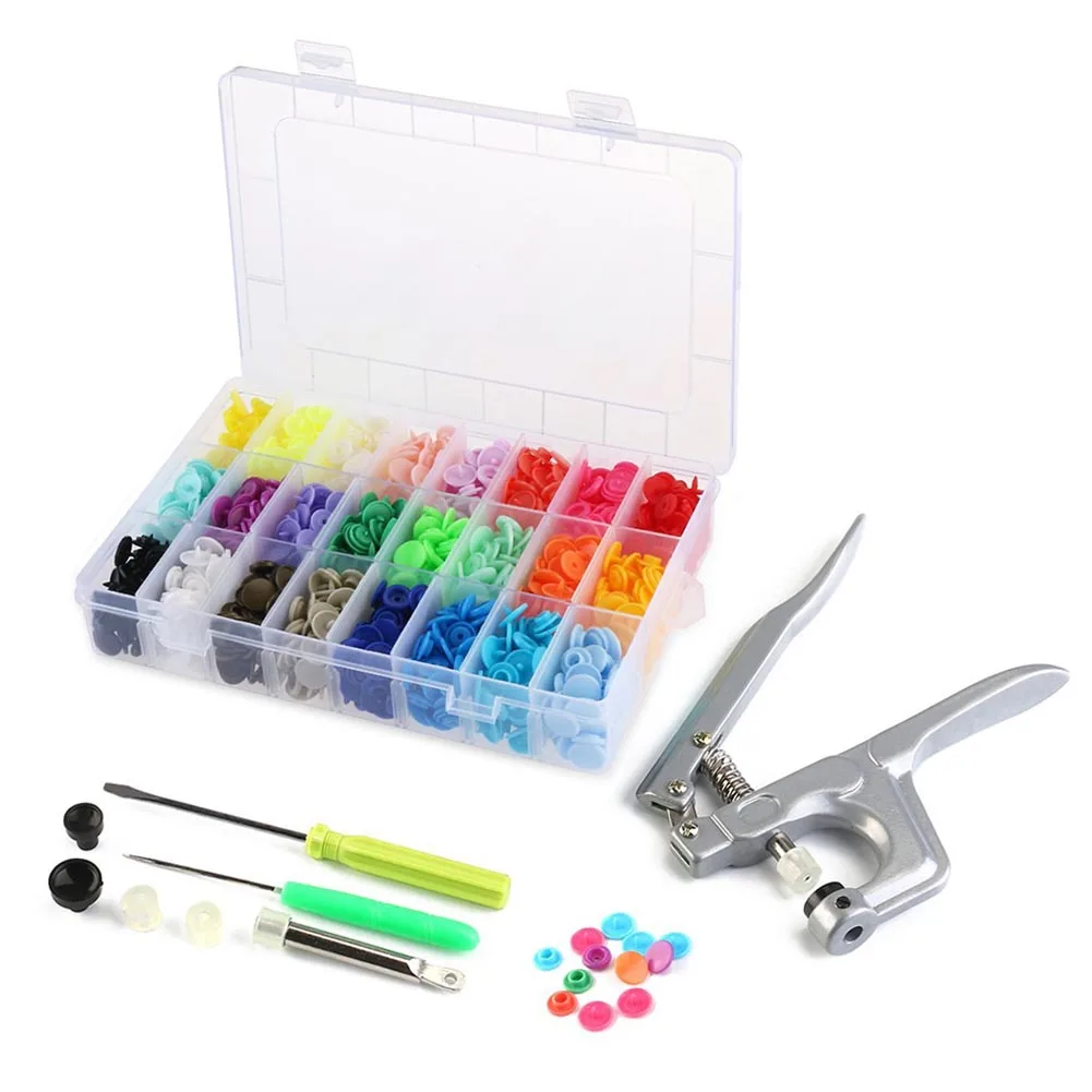 

24 Colors Snap Button Plastic + Metal Press Pliers + Organizer Storage Containers Used For Cloth Diaper Bibs Towels DC1