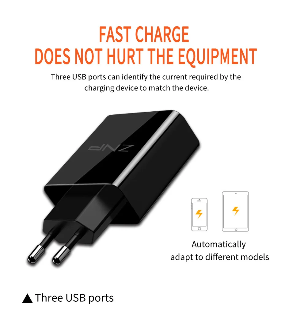 Светодиодный дисплей 3 4 USB зарядное устройство, ZNP универсальное USB ЗУ для мобильного телефона быстрое зарядное устройство для iPhone samsung Xiaomi 3.4A