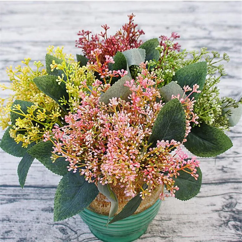 six bunches artificial Milan Flower Bouquet Plastic grass green