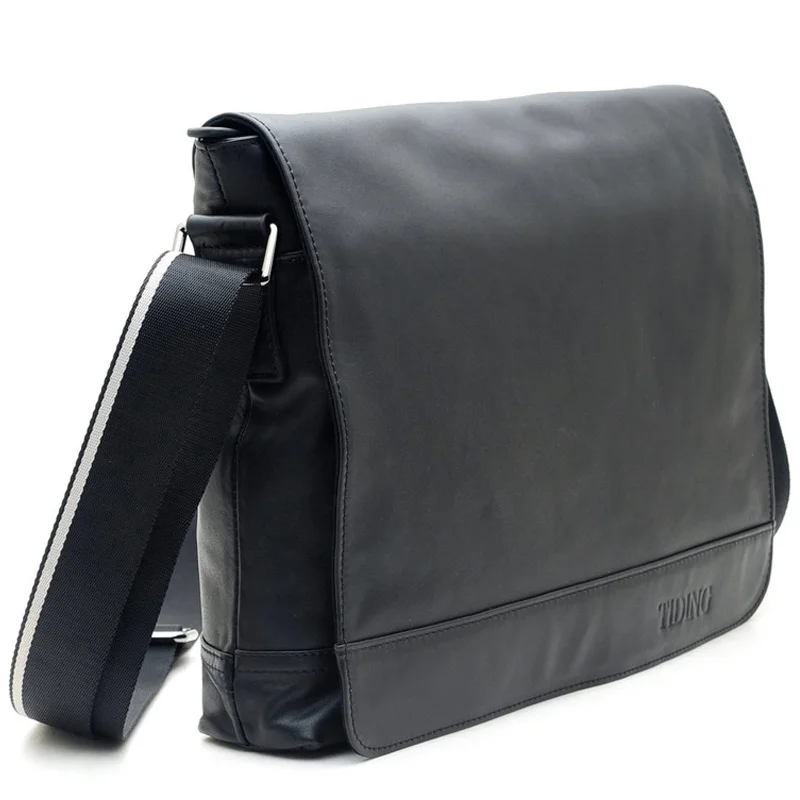 black leather laptop messenger bag