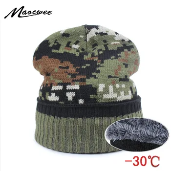 

Men's Winter Caps Beanie Camouflage Plus Cashmere Thick Hats for Men Knitted Army Warm Snow Hat Beanies Cap with Ears 2018 New