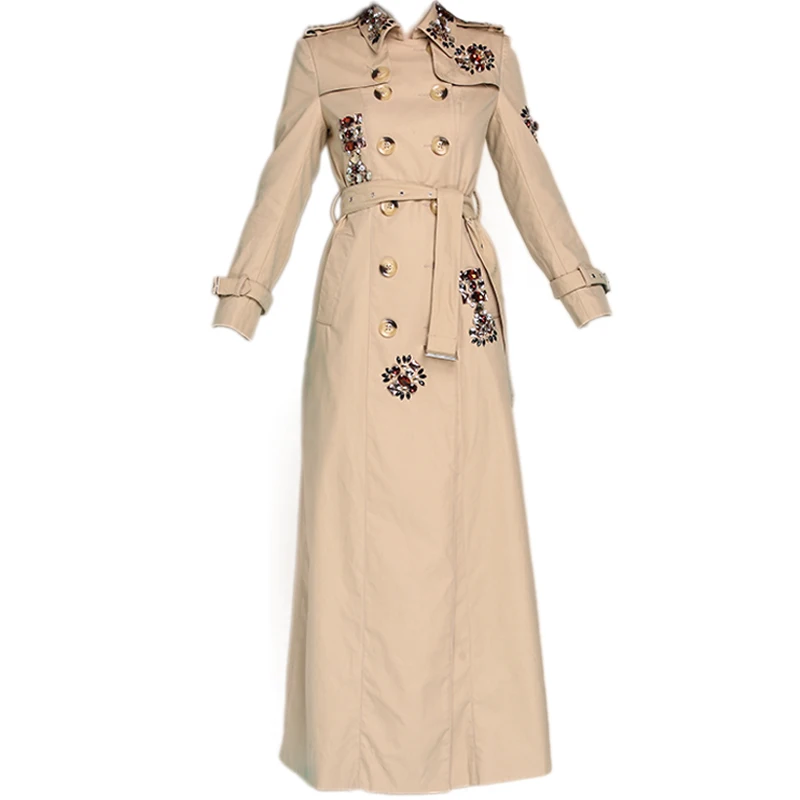 Английский стиль осень весна пальто для женщин Регулируемая Талия тонкое пальто с бриллиантами X-long Тренч Женская верхняя одежда B1144