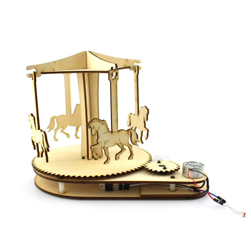 Light Control Wooden Carousel Children DIY Science And Technology Model Building Kits Toys Hobbies Christmas Gifts | Игрушки и хобби