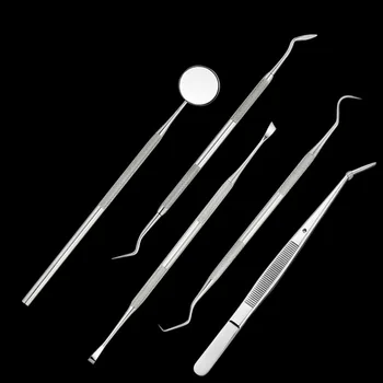 

Hot 5 Pcs/Set Dentist Tool Stainless Steel Teeth Clean Tweezer Scraper Scaler Mirror Dental Probe Dental Hygiene Oral Care wyt77