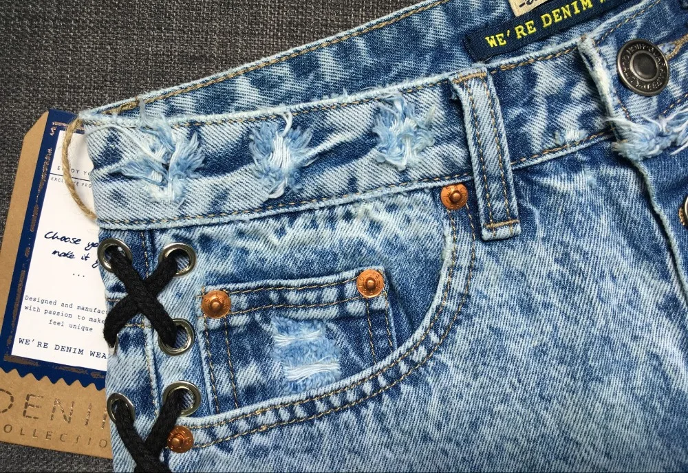 2017 Europe and the United States women's high waist open-style quilts Slim wear fringed snowflakes double banded ladies denim shorts (16)